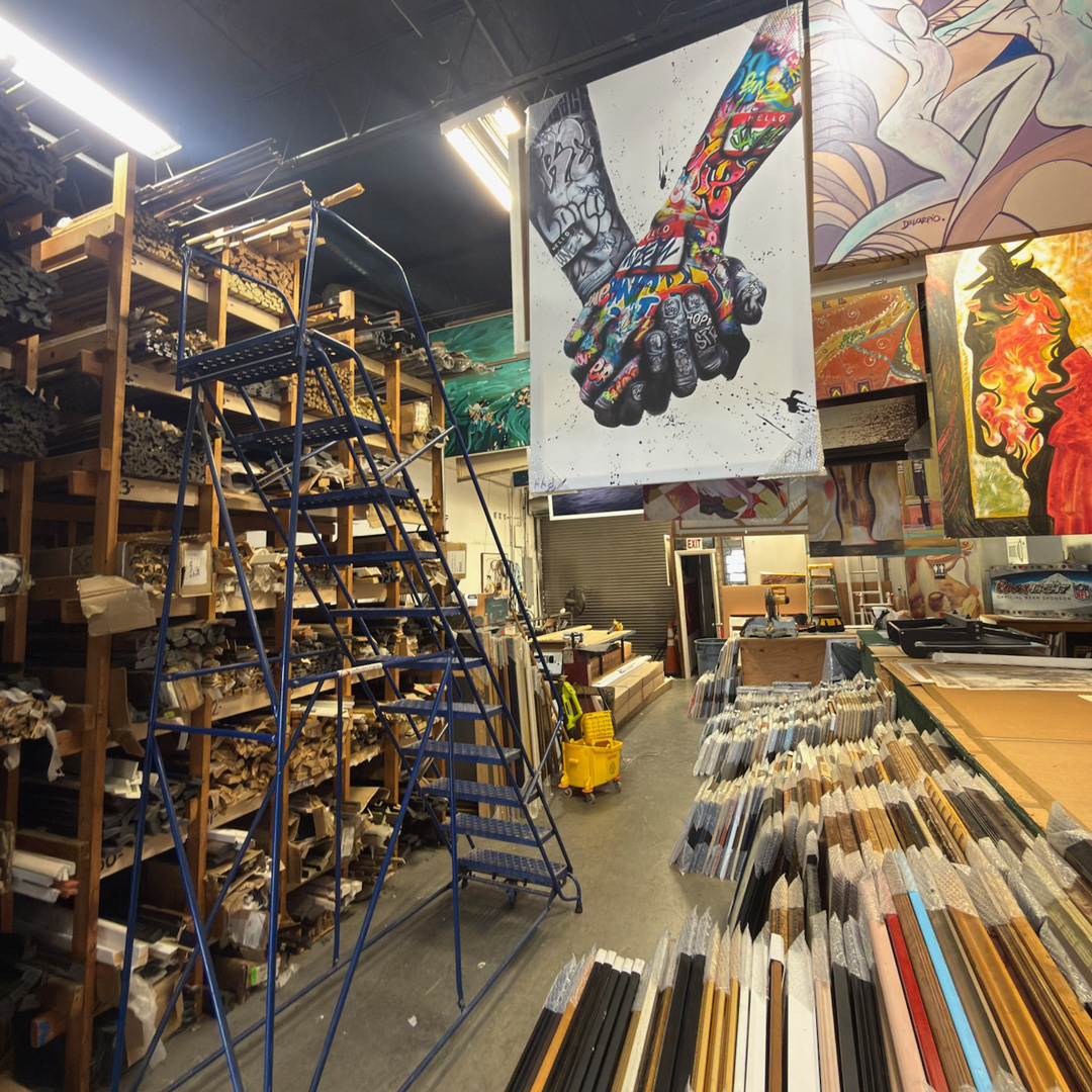Inside the Picture Framing Warehouse workshop &mdash; custom framing in progress