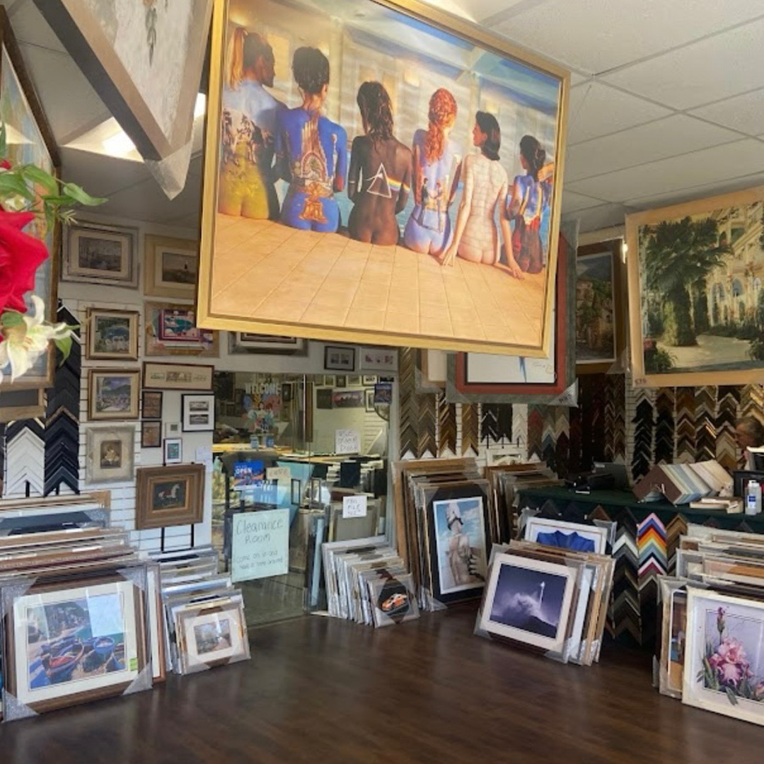 Gallery room at Picture Framing Warehouse with framed art on display